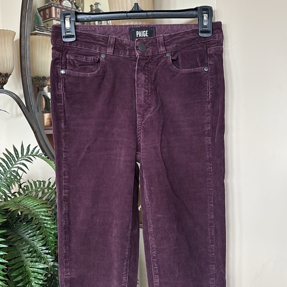 Paige Corduroy High Rise Lou Lou Pants Boot Cut Flare Burgundy Fall Tall Long - Picture 3 of 16